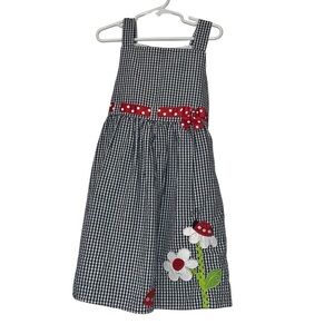 Emily Rose Navy and White Gingham Dress ladybug appliquéd sz 6
